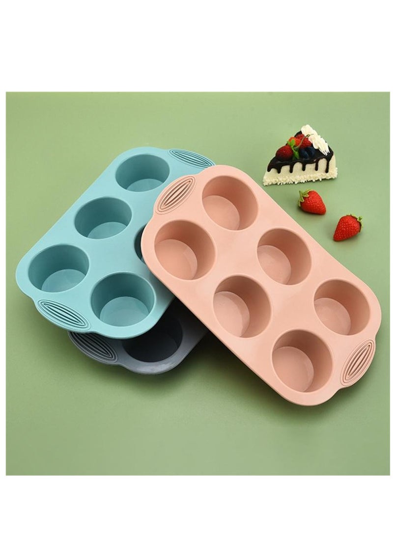 6-Cavity Silicone Muffin Pan – Nonstick, BPA-Free Cupcake Baking Tray – Food-Grade Silicone Molds for Muffins, Brownies, Jellies, Pudding, Sandwich Cookies – Dishwasher & Oven Safe (Gray, Orange, Peacock Blue)