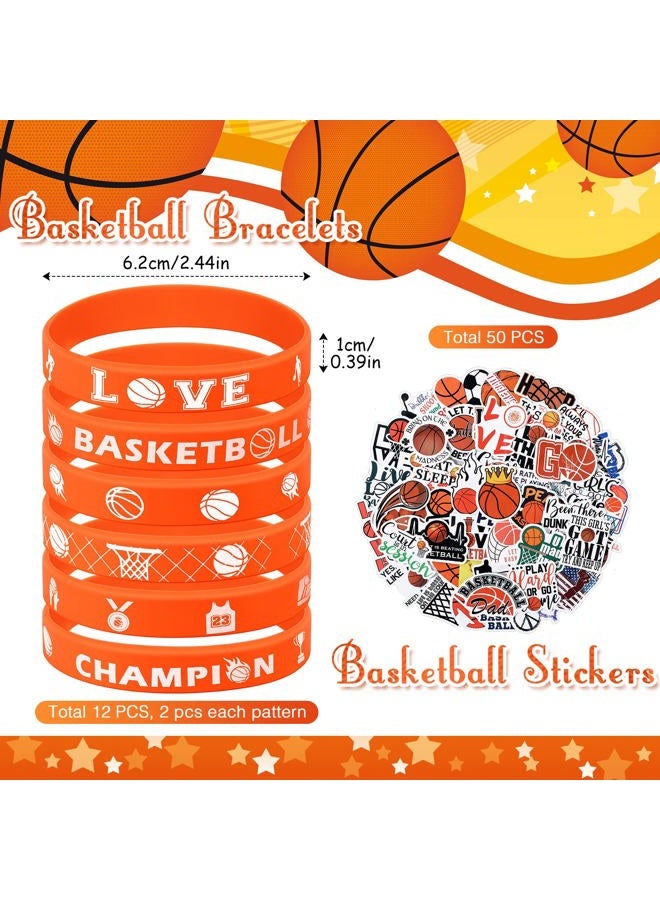 Jiarosi 120 Pieces Basketball Party Favors Set, Basketball Goodie Bag Fillers, Toy Whistle Silicone Bracelet Luminous Tattoo Sticker Keychain for Basketball Party Supplies - Image 2