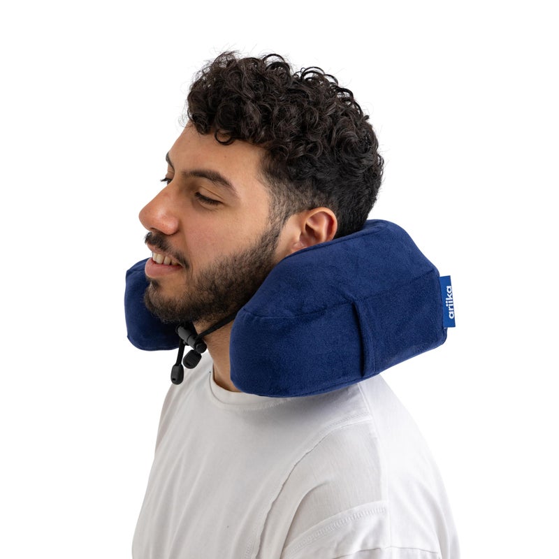 ariika Memory Foam High Neck Travel Pillow Navy Blue - For Traveling, Car, Home, Provide Head Neck Support Rest. - Image 3