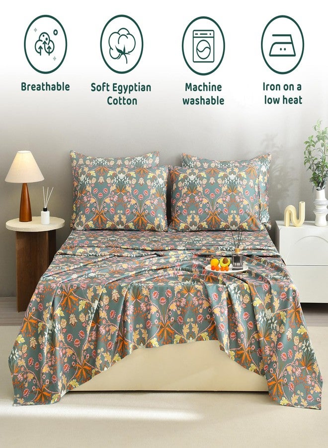 QSH Floral Egyptian Cotton Bed Sheets Queen Size, Aesthetic Botanical Pattern Printed Floral Sheets Sets Queen Extra Soft and Breathable 4pcs Deep Pockets Luxury Bedding Sheets - Image 5