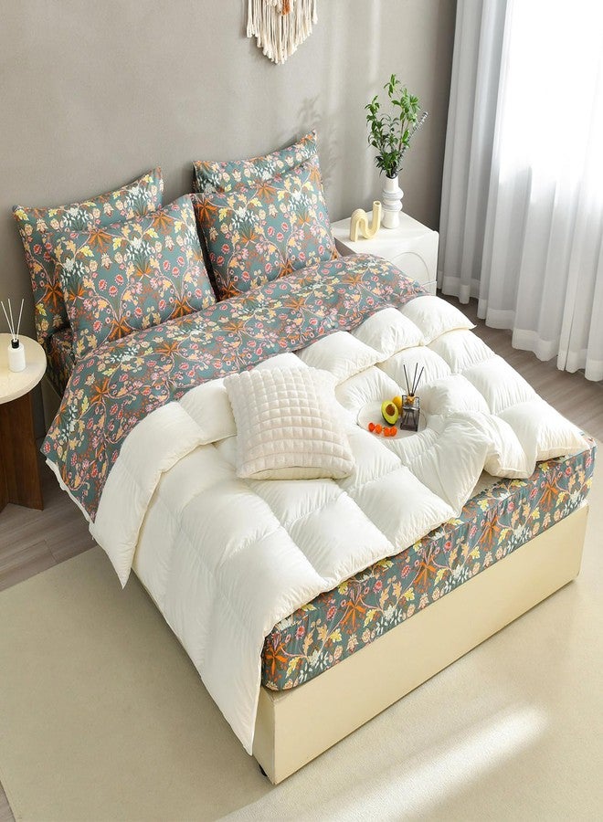 QSH Floral Egyptian Cotton Bed Sheets Queen Size, Aesthetic Botanical Pattern Printed Floral Sheets Sets Queen Extra Soft and Breathable 4pcs Deep Pockets Luxury Bedding Sheets - Image 3