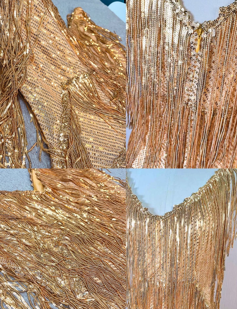 Meilun Sequin Cocktail Dresses Flapper Dresses 1920s Gatsby with All-Over Fringe Mini Dresses Prom Party Dress(Gold,m) - Image 2