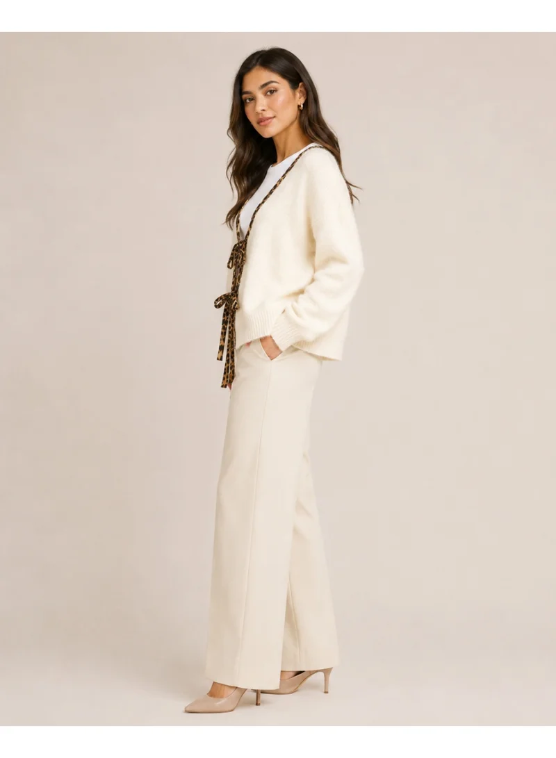 2Trendy Women's Knit Open Front Cardigan with Front Tie - Beige