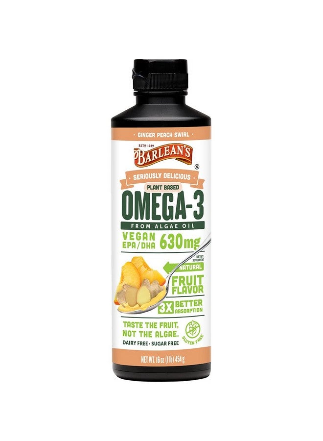BARLEAN'S Ginger Peach Vegan Omega 3 Supplement Liquid Algae Oil With 630 Mg Epa & Dha Plant Based Omegas From Algal Oil Nongmo & Gluten Free 16 Oz - Image 2