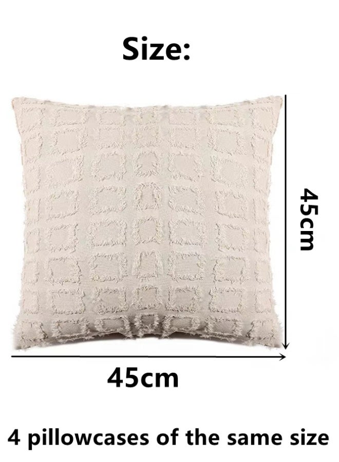 كوتيس أغطية وسائد ديكورية منزلية مكونة من 4 قطع، أغطية وسائد مربعة مصنوعة من البوليستر والقطن، لون بيج، 45×45 سم - Image 5