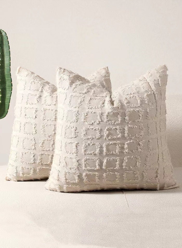 كوتيس أغطية وسائد ديكورية منزلية مكونة من 4 قطع، أغطية وسائد مربعة مصنوعة من البوليستر والقطن، لون بيج، 45×45 سم - Image 2