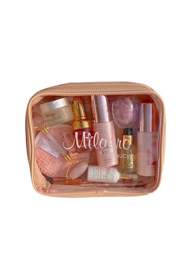 Milagro Beauty Travel Organizer Makeup Bag - Portable Toiletry Kit & Cosmetic Pouch with Double Zipper, Clear Window & Washable Lining for Skincare, Grooming & Makeup Storage (24x19x6cm) - Image 5