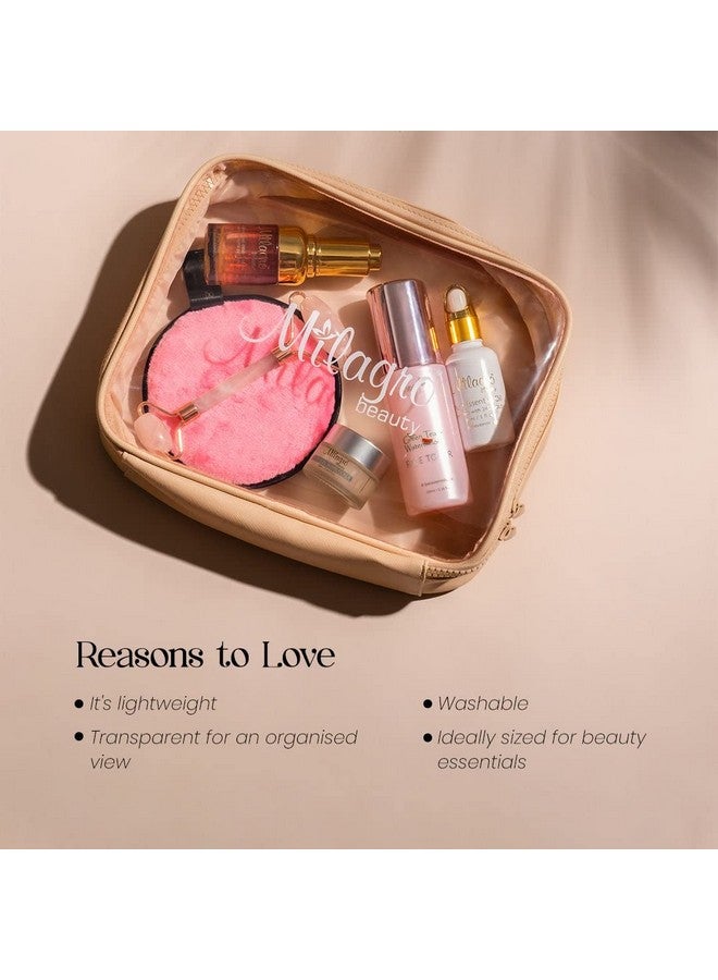 Milagro Beauty Travel Organizer Makeup Bag - Portable Toiletry Kit & Cosmetic Pouch with Double Zipper, Clear Window & Washable Lining for Skincare, Grooming & Makeup Storage (24x19x6cm) - Image 2