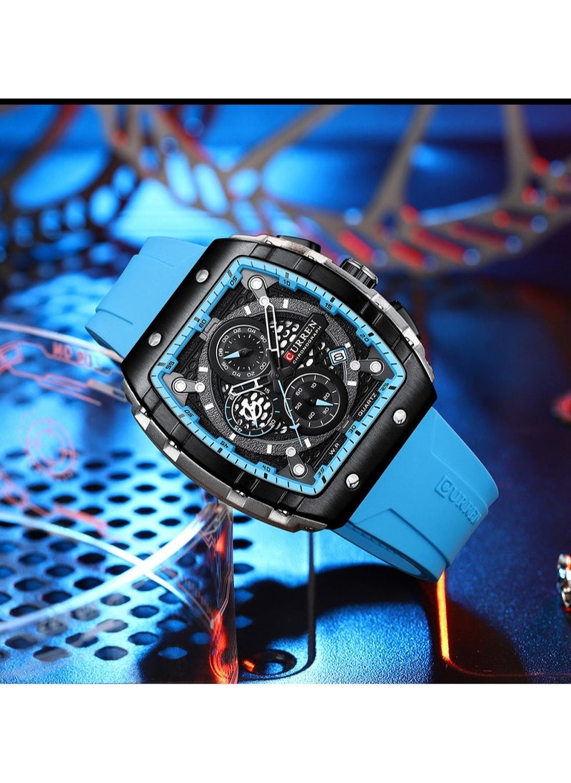 CURREN Men's Waterproof Quartz Watch, Luminous Markers, Silicone Strap, 8442 Blue - Image 3