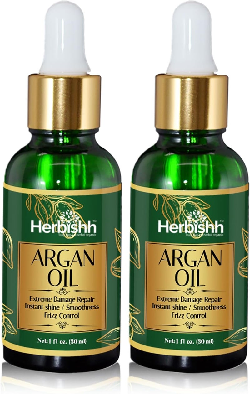 Herbishh Argan Oil for Hair - Deep Conditioning Treatment from Morocco - Frizz Control & Damage Repair Hair Serum (Pack of 2, 30ml each) - Image 1