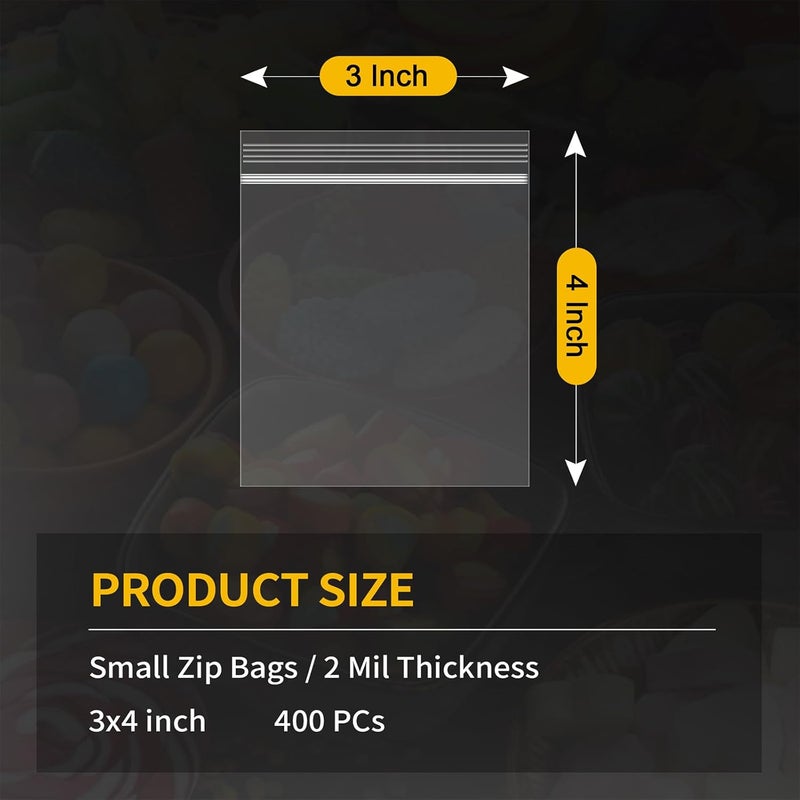 Bonison 400pcs Small Plastic Bags, 3 x 4 inch Resealable Jewelry Bag Clear 2 MIL Thick, Zipper Lock Bags Clear for Jewelry, Bead, Toy Piece, Pill, Snack Storage. - Image 2