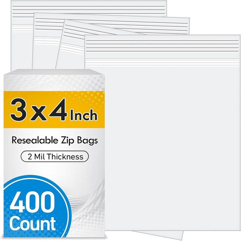 Bonison 400pcs Small Plastic Bags, 3 x 4 inch Resealable Jewelry Bag Clear 2 MIL Thick, Zipper Lock Bags Clear for Jewelry, Bead, Toy Piece, Pill, Snack Storage. - Image 1