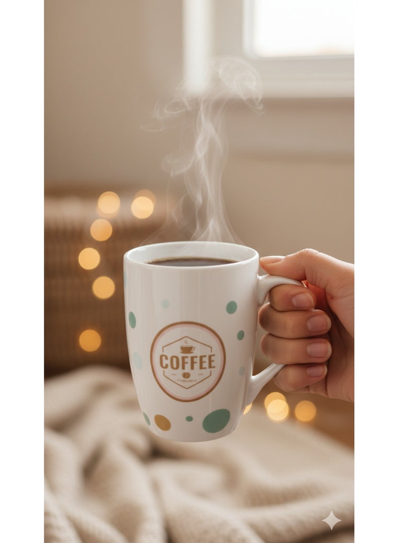 مج قهوة سيراميك بتصميم النقاط الملونة وشعار القهوة، سعة 350 مل. - Image 4