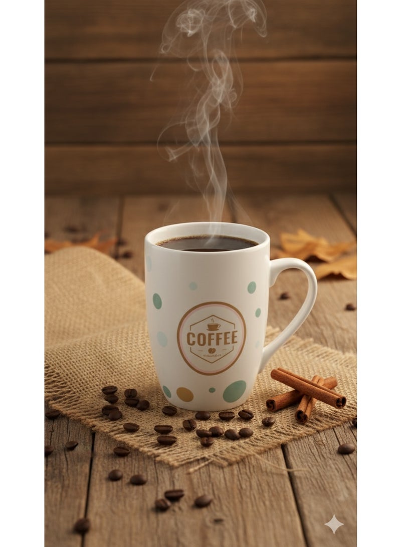 مج قهوة سيراميك بتصميم النقاط الملونة وشعار القهوة، سعة 350 مل. - Image 2