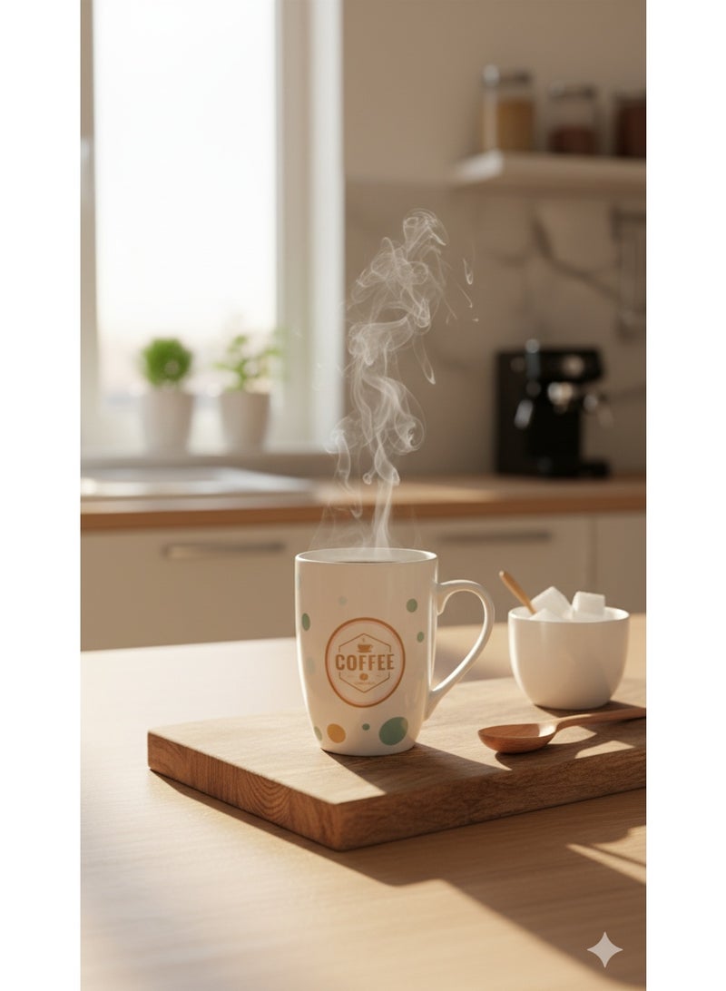 مج قهوة سيراميك بتصميم النقاط الملونة وشعار القهوة، سعة 350 مل. - Image 3