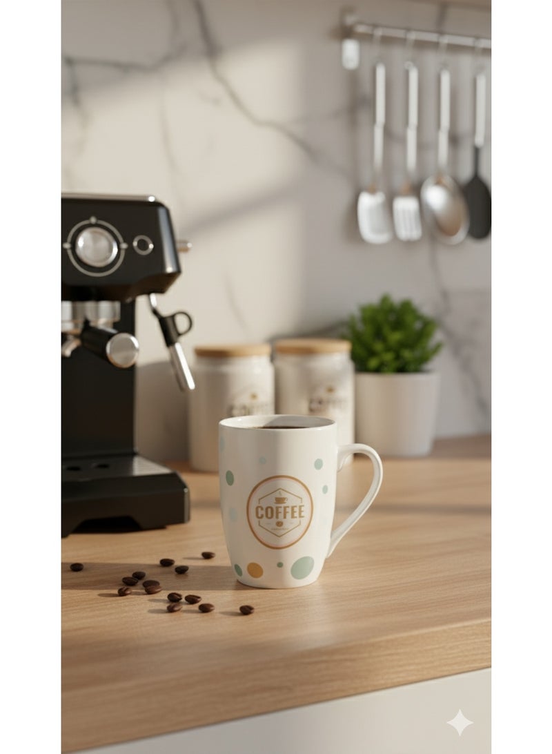 مج قهوة سيراميك بتصميم النقاط الملونة وشعار القهوة، سعة 350 مل. - Image 5