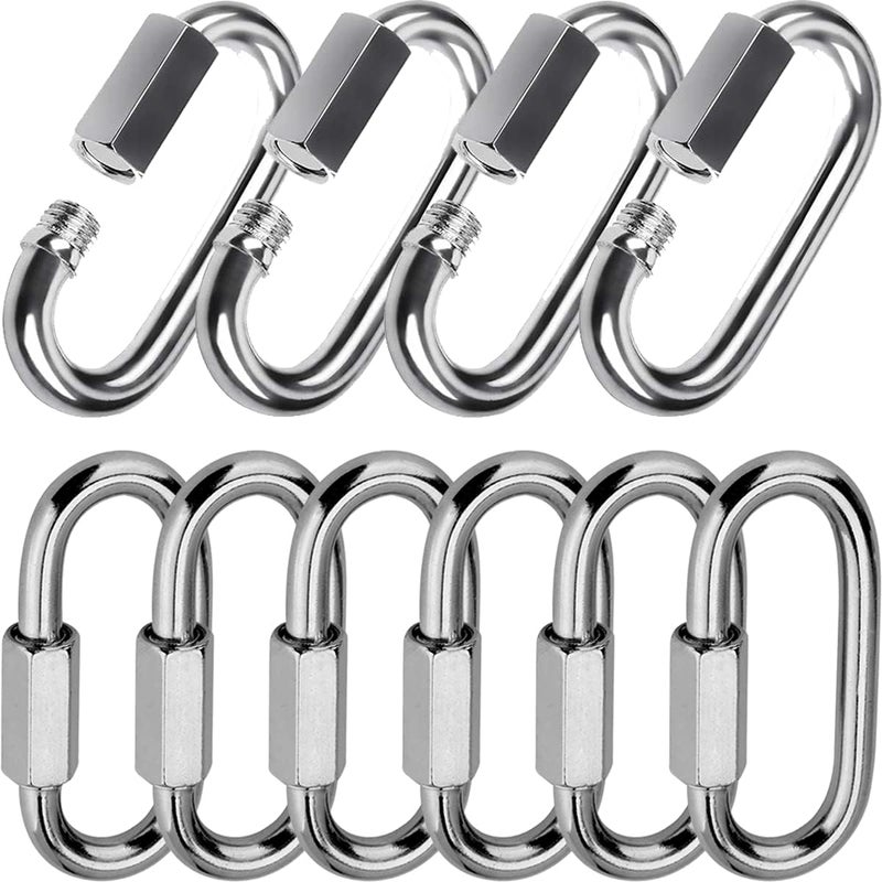 Lsqurel Quick Link, 304 Stainless Steel D Shape Locking Carabiner Heavy Duty Chain Link Keychain for Outdoor Fence Gate Swings Pet Dog M4 M6 M8 M10 Capacity 200lb 600lb 1200lb 2400lb - Image 1
