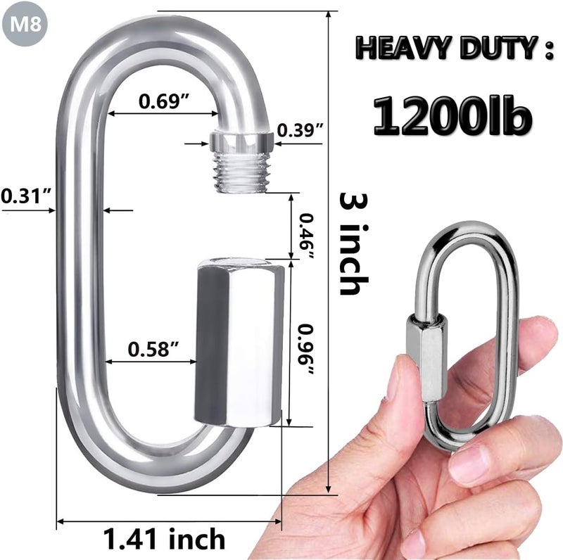 Lsqurel Quick Link, 304 Stainless Steel D Shape Locking Carabiner Heavy Duty Chain Link Keychain for Outdoor Fence Gate Swings Pet Dog M4 M6 M8 M10 Capacity 200lb 600lb 1200lb 2400lb - Image 2