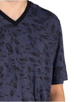 Jet Men Summer Pajama Set Printed Top And V-Neck &Plain Bottom-Black  - Image 2