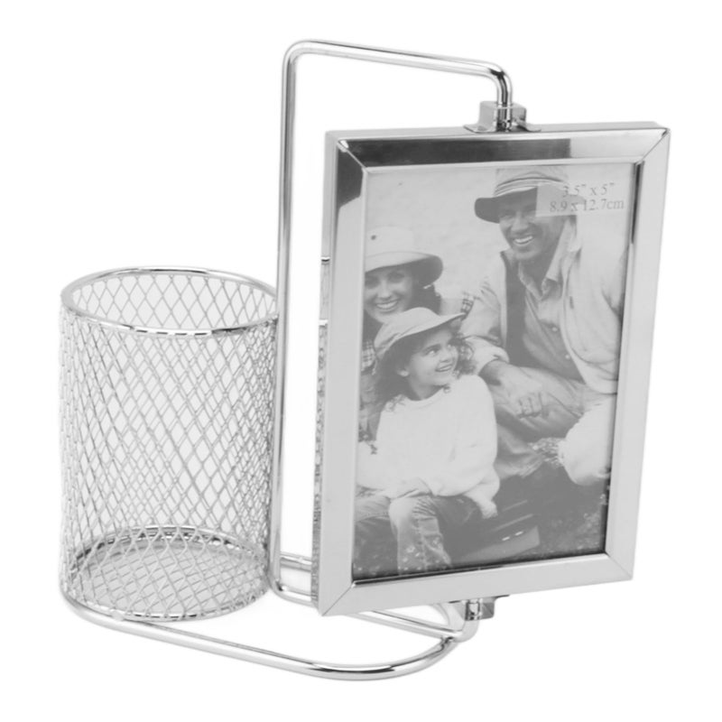 Pen Holder Picture Frame Stainless Steel Large Capacity Multi Purpose Rotating Design Decorative for Office Desktops Home - Image 5