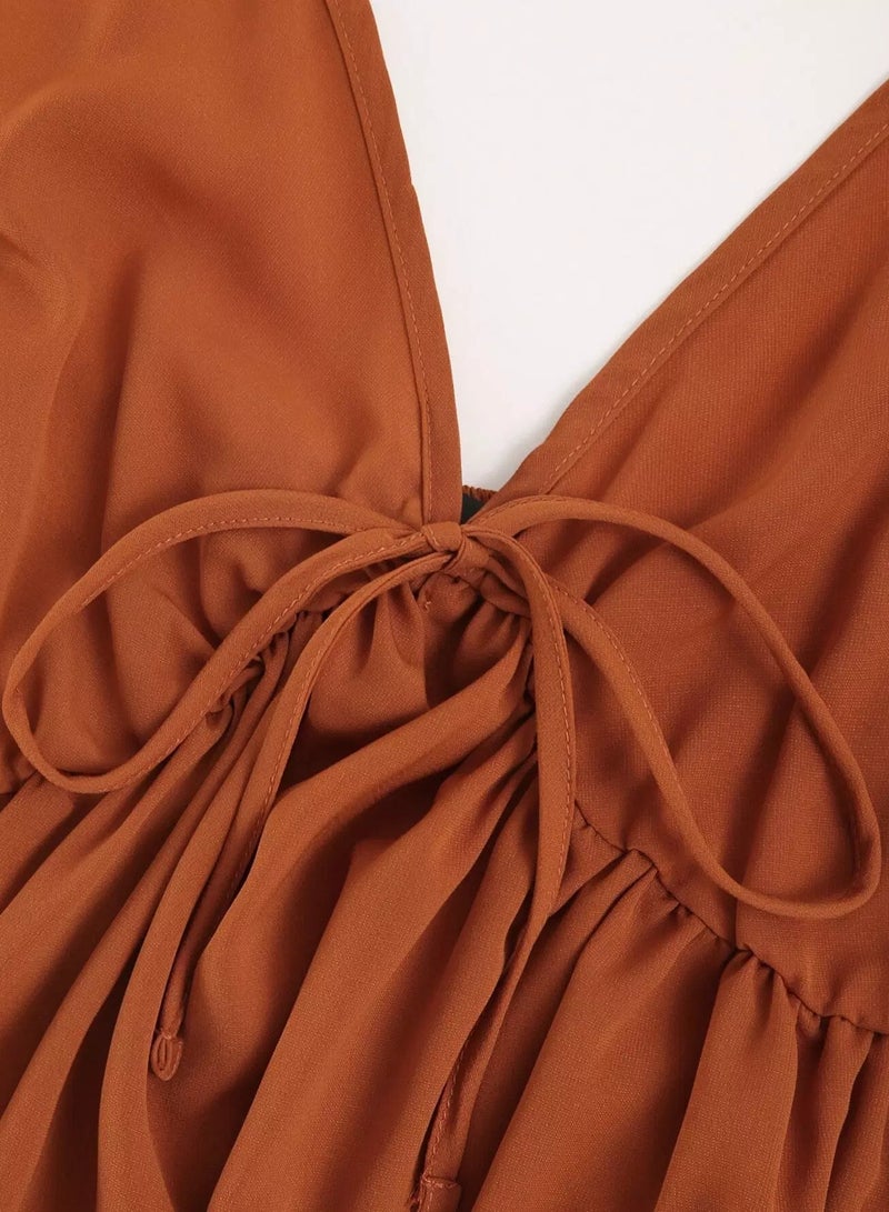 Plus Solid Shirred Knot Peplum Cami Top  - Image 3