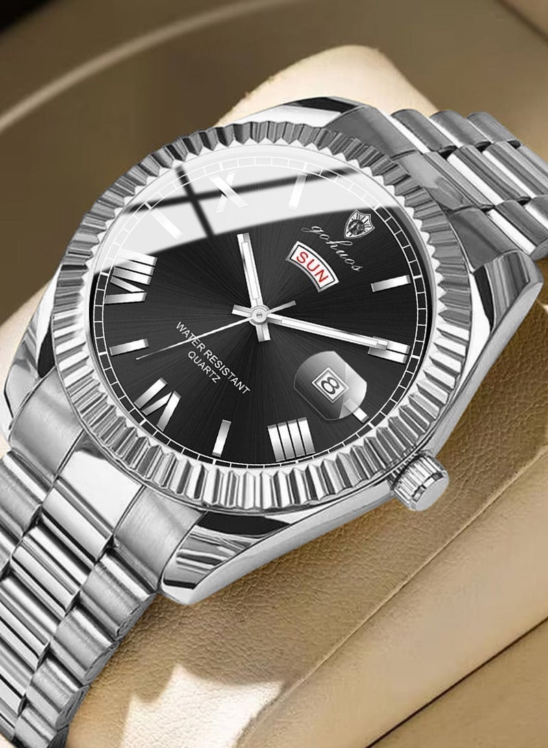 GOHUOS Men’s Watches, Top Brand Luxury Stainless Steel Band Waterproof Analog Quartz Classic Business Wrist Watch - 40mm - Father or Boyfriend Gift - Image 3