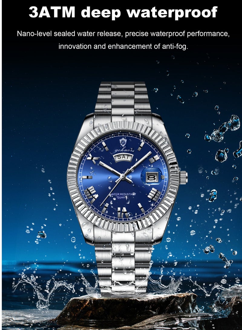 GOHUOS Men’s Watches, Top Brand Luxury Stainless Steel Band Waterproof Analog Quartz Classic Business Wrist Watch - 40mm - Father or Boyfriend Gift - Image 5