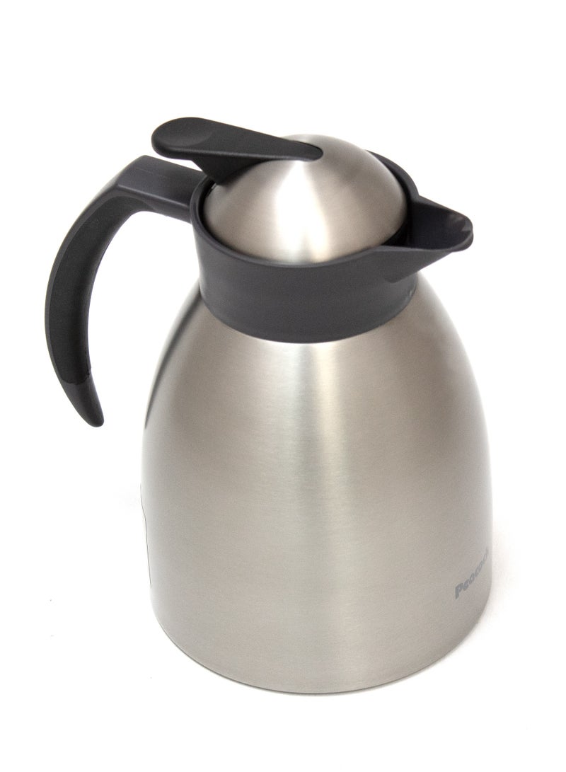 Peacock 1.1L Stainless Steel Vacuum Handy Pot Thermal Pitcher for Hot and Cold Beverages Double Walled Insulated Carafe Coffee Dispenser Rust Resistant Silver - Image 1