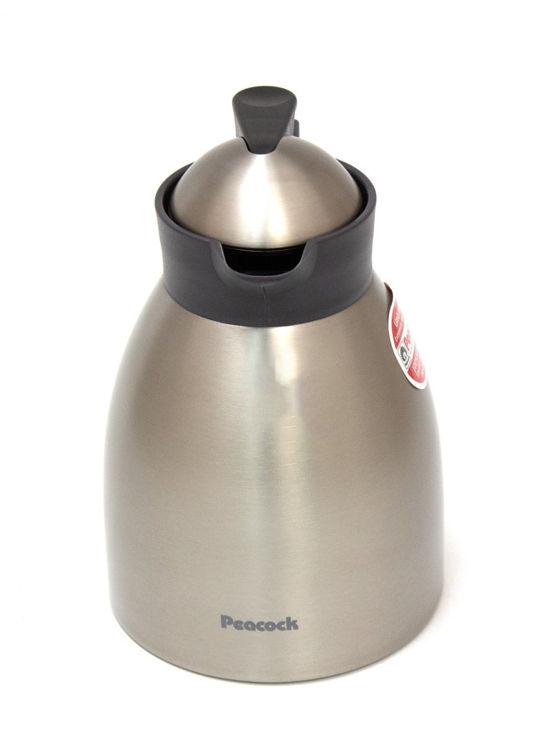 Peacock 1.1L Stainless Steel Vacuum Handy Pot Thermal Pitcher for Hot and Cold Beverages Double Walled Insulated Carafe Coffee Dispenser Rust Resistant Silver - Image 2
