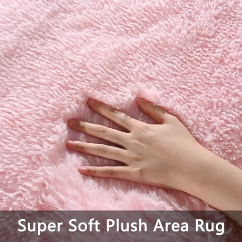 Pettop Fluffy Pink Rug for Bedroom Living Room, 5x8 Feet Super Soft Shaggy Plush Fuzzy Rugs for Girls Kids Boys, Non-Slip and Washable Rug for Nursery Classroom, Carpet for Rooms Decor - Image 3