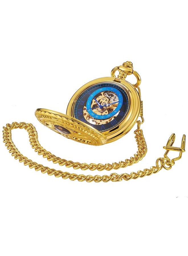 ShoppeWatch Mens Pocket Watch with Chain | Hand Winding Vintage Pocket Watch | Classic Mechanical Movement Pocketwatch | 1920s Railroad Steampunk Costume Accessory Gold PW222 - Image 5