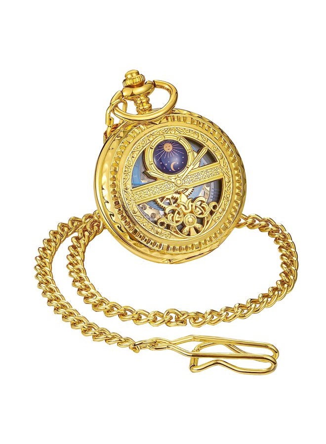 ShoppeWatch Mens Pocket Watch with Chain | Hand Winding Vintage Pocket Watch | Classic Mechanical Movement Pocketwatch | 1920s Railroad Steampunk Costume Accessory Gold PW222 - Image 1
