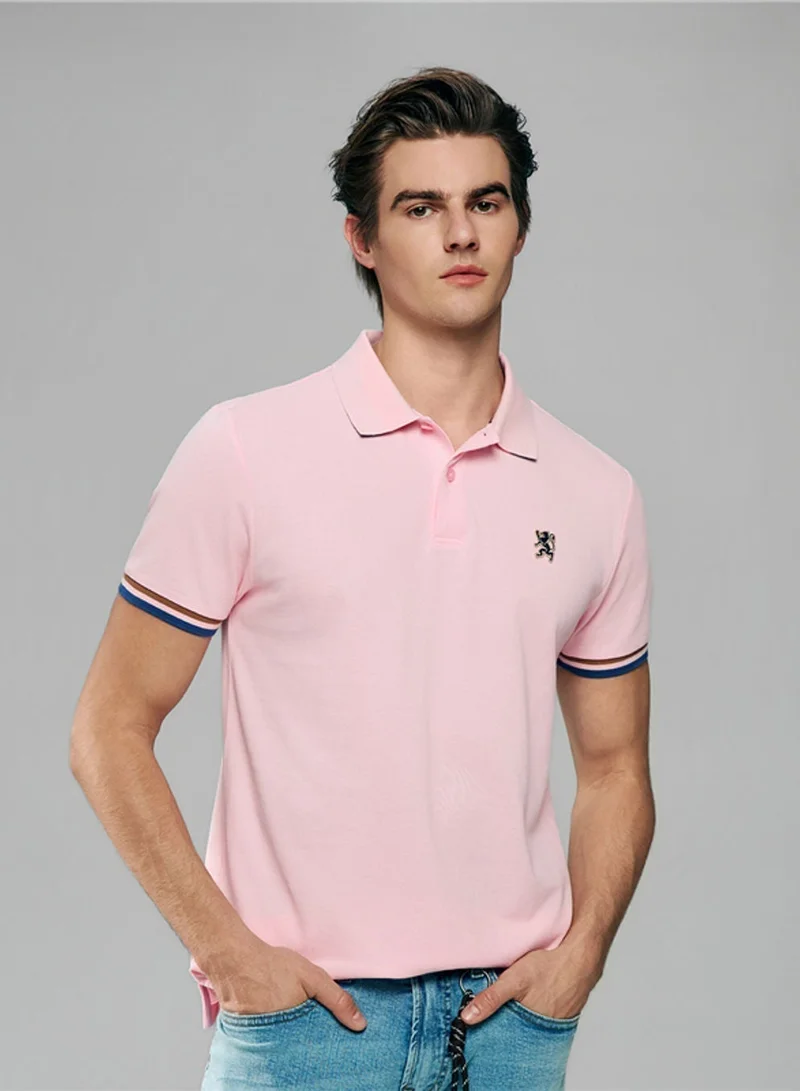 Men’s Cotton Slim Performance Polo with Small Lion Embroidery