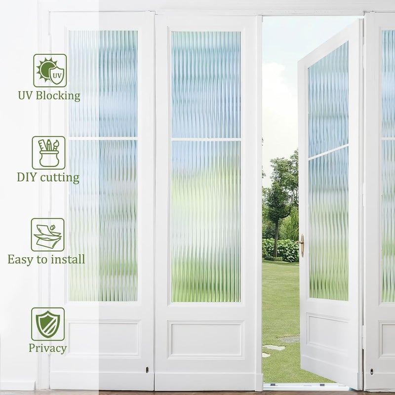 CREON Fluted Window Privacy Glass Film Reeded Window Film,Office Home Privacy 3D Fluted Frosted Sticker (60X243/Cm, Fluted Frosted Film)-Self-Adhesive - Image 3