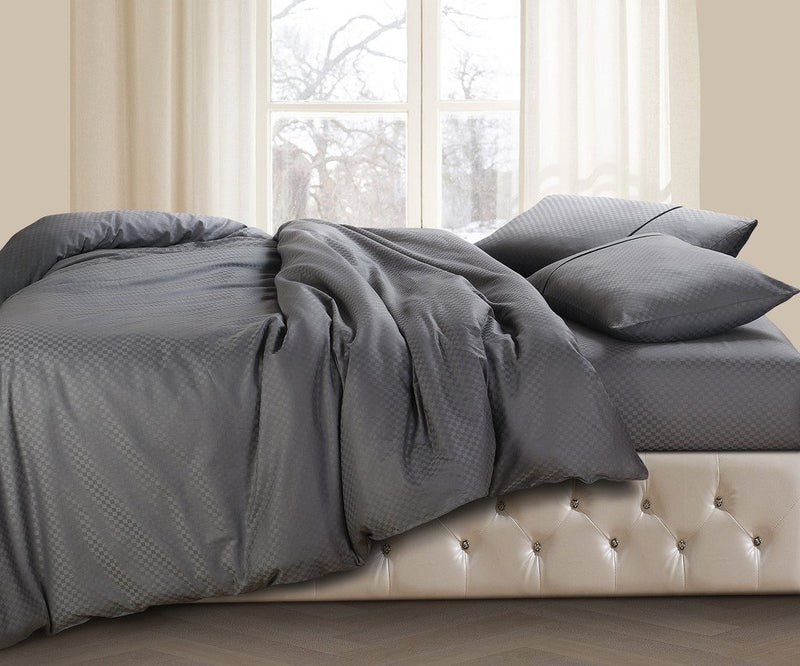 Spread Spain Cotton Oxford 400 Thread Count Geometric Pattern Single Bed Size Zipper Duvet/Quilt Cover Soft and Comfy Duvet Cover (60" x 90" inch Grey) - Image 1