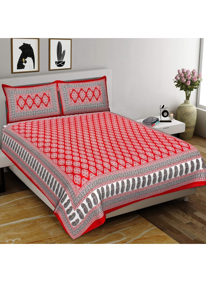 Queenie Queenie Brand Present Pure Cotton 144 TC King Size Bedsheet for Double Bed with 2 Pillow CoverSuper Flat Sheet Fine Cotton BedsheetPaisley Print Red  - Image 2