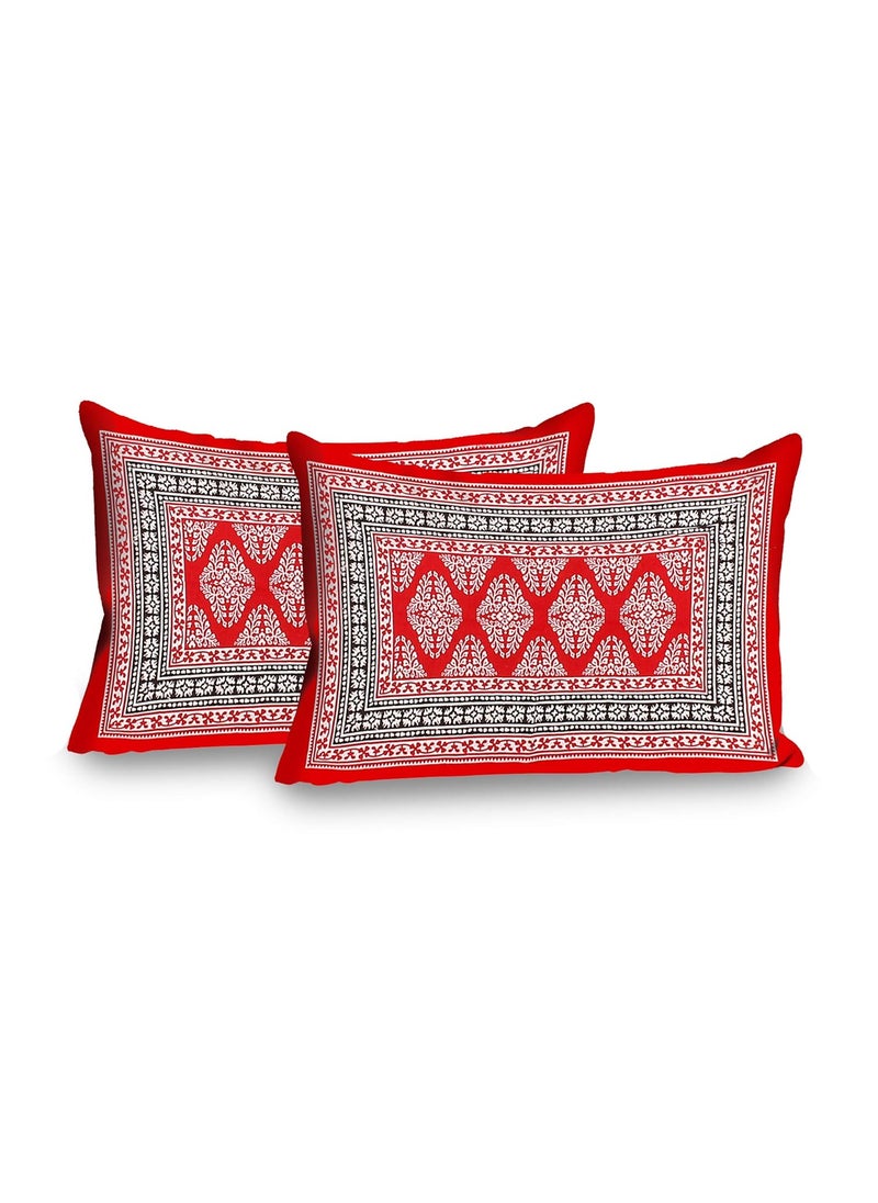 Queenie Queenie Brand Present Pure Cotton 144 TC King Size Bedsheet for Double Bed with 2 Pillow CoverSuper Flat Sheet Fine Cotton BedsheetPaisley Print Red  - Image 4