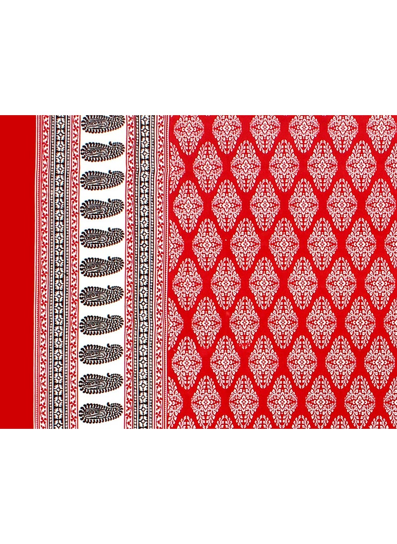 Queenie Queenie Brand Present Pure Cotton 144 TC King Size Bedsheet for Double Bed with 2 Pillow CoverSuper Flat Sheet Fine Cotton BedsheetPaisley Print Red  - Image 3