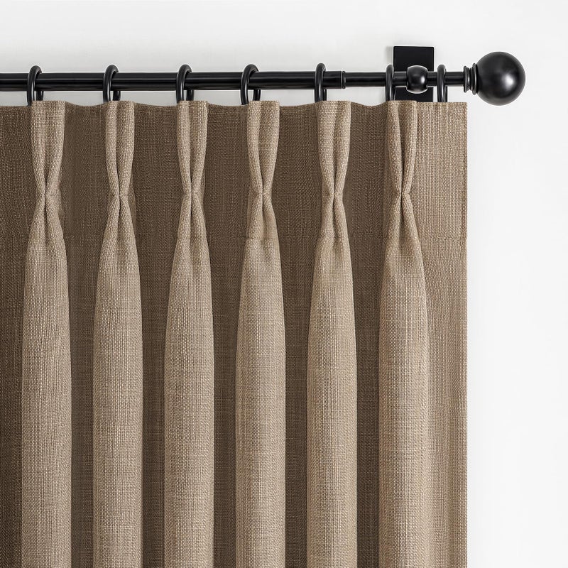 PleatedDrapes Blackout Rust Brown Pinch Pleat Curtains 84 Inch Long for Bedroom 2 Panels Set, Memory Trained Double Layer Thick Linen Insulated Noise Cancelling Farmhouse Privacy Window Curtain & Drapes 7FT Length - Image 1