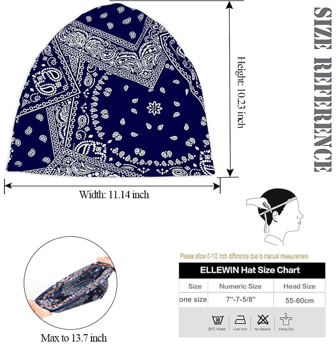ELLEWIN Slouchy Beanie for Women Headwear Cute Beanie Hats Thin Beanies Slouchy Retro Tribal Printed Hair Covering Head Scarf Dual Use Boho Hats - Image 5