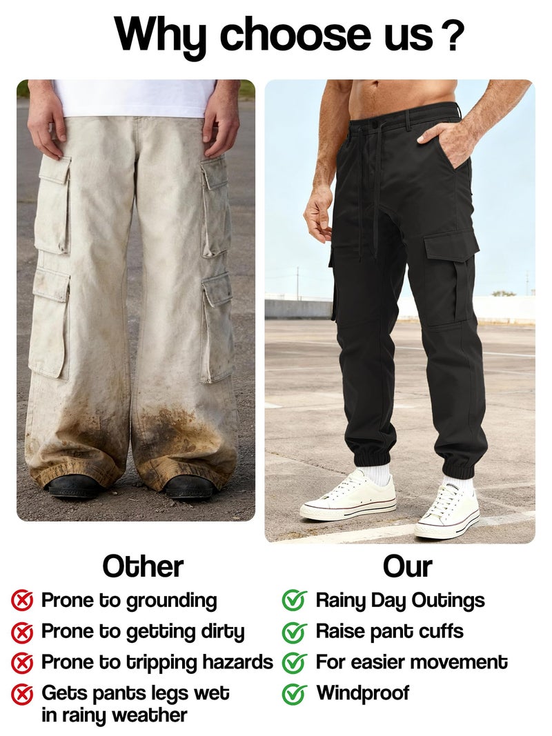 PLEPAN Mens Casual Cargo Joggers Pants Drawstring Elastic Waist Tapered Work Pants Twill Slim Fit Outdoor Hiking Pants with 6 Pockets Streetwear Black Large - Image 3