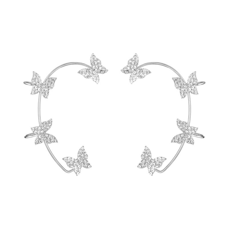 DOLLESS Butterfly Ear Cuffs Earrings Rhinestone Butterfly Ear Wrap No Piercing Ear Cuff Clip On Earrings for Women (Silver) - Image 5