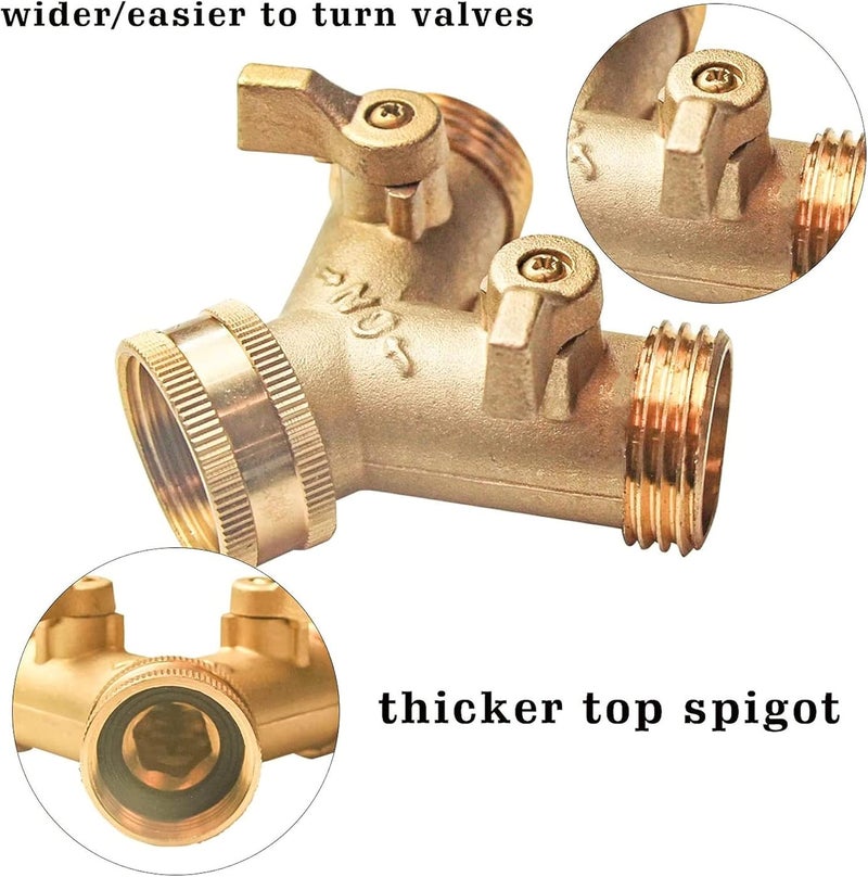 Xiny Tool Brass Garden Hose Splitter (2 Way), Solid Brass Hose Y Splitter 2 Valves with 2 Extra Rubber Washers (4) - Image 3