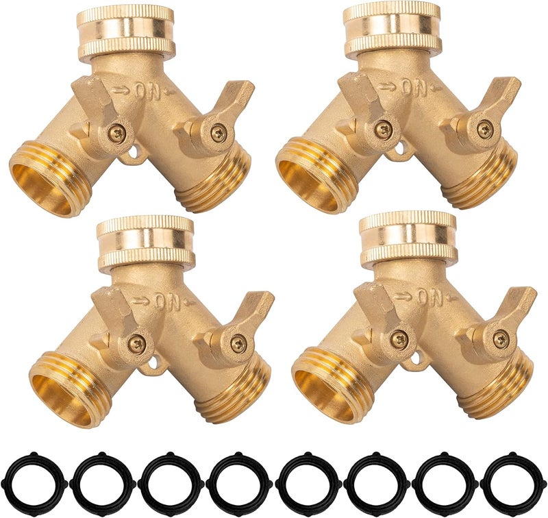 Xiny Tool Brass Garden Hose Splitter (2 Way), Solid Brass Hose Y Splitter 2 Valves with 2 Extra Rubber Washers (4) - Image 1
