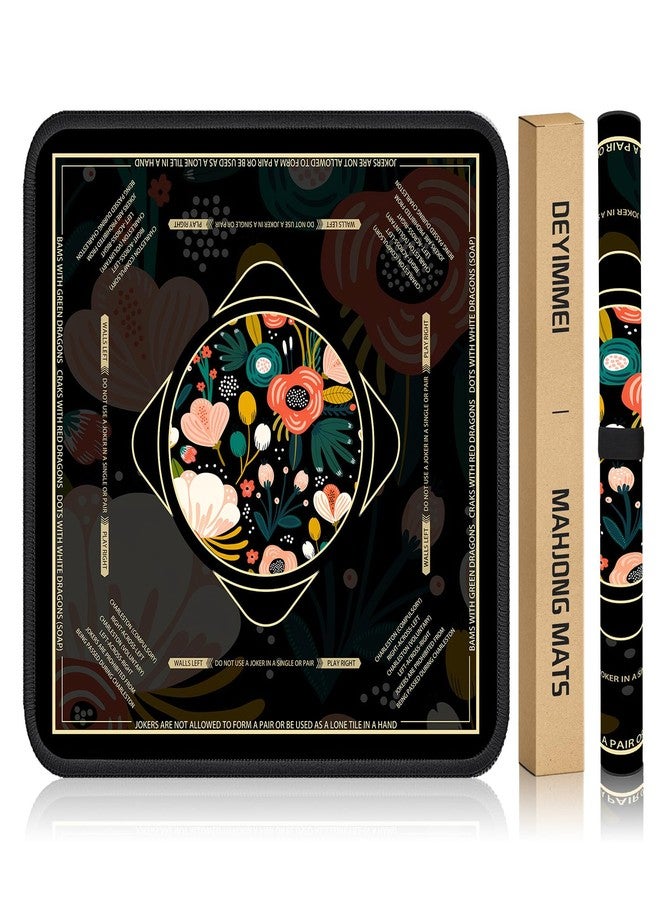 Deyimmei Mahjong Mat for Table - Non-Slip Mahjong Table Cover with Storage Pockets, Perfect Mahjong Accessories & Gifts for Women, Men, and Mahjong Enthusiasts (Midnight Bloom) - Image 1
