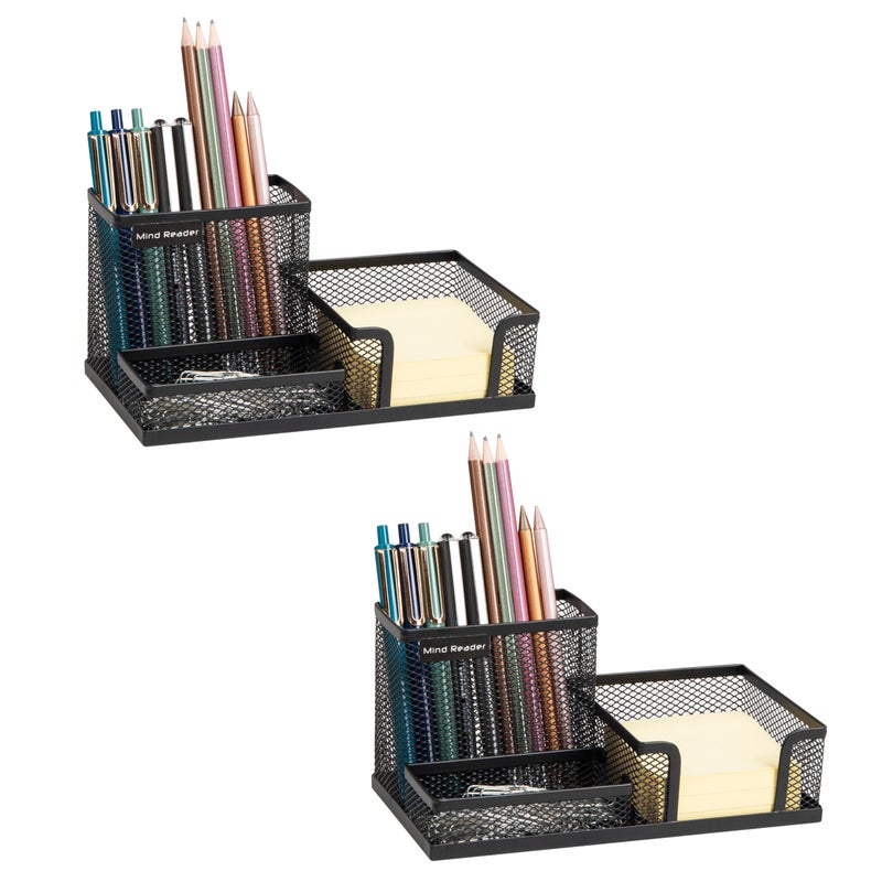 Mind Reader Desktop Organizer, Pen Holder, Clip Basket, Storage, Office, Metal Mesh, 8.07"L x 4.13"W x 3.94"H, Black - Image 1