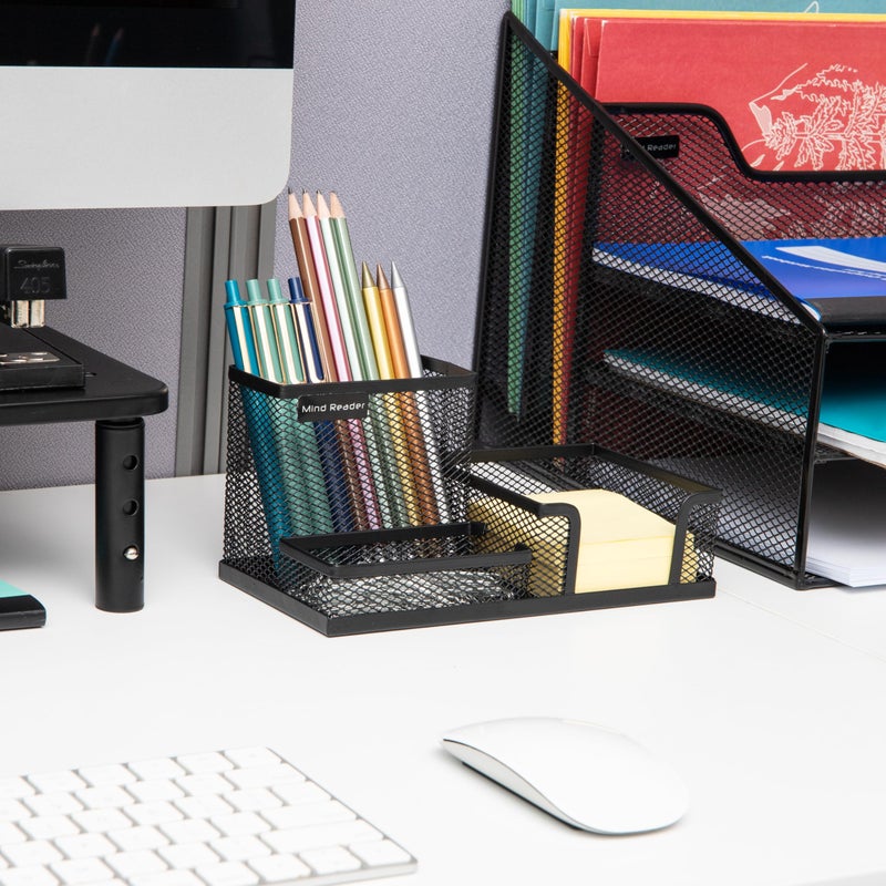 Mind Reader Desktop Organizer, Pen Holder, Clip Basket, Storage, Office, Metal Mesh, 8.07"L x 4.13"W x 3.94"H, Black - Image 2