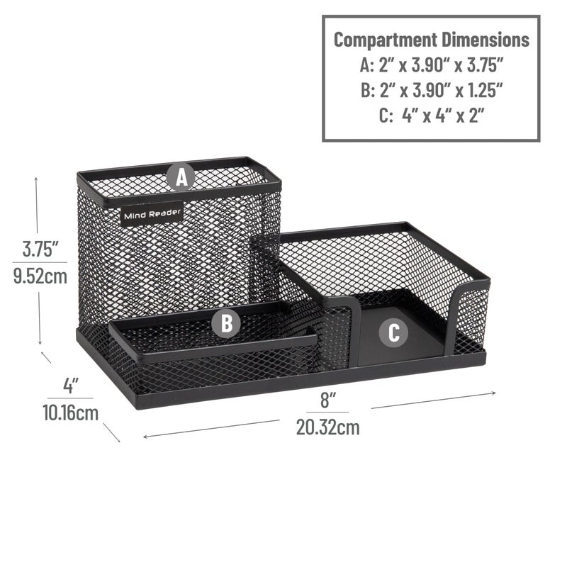 Mind Reader Desktop Organizer, Pen Holder, Clip Basket, Storage, Office, Metal Mesh, 8.07"L x 4.13"W x 3.94"H, Black - Image 3