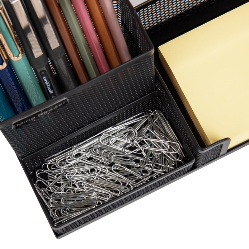 Mind Reader Desktop Organizer, Pen Holder, Clip Basket, Storage, Office, Metal Mesh, 8.07"L x 4.13"W x 3.94"H, Black - Image 4