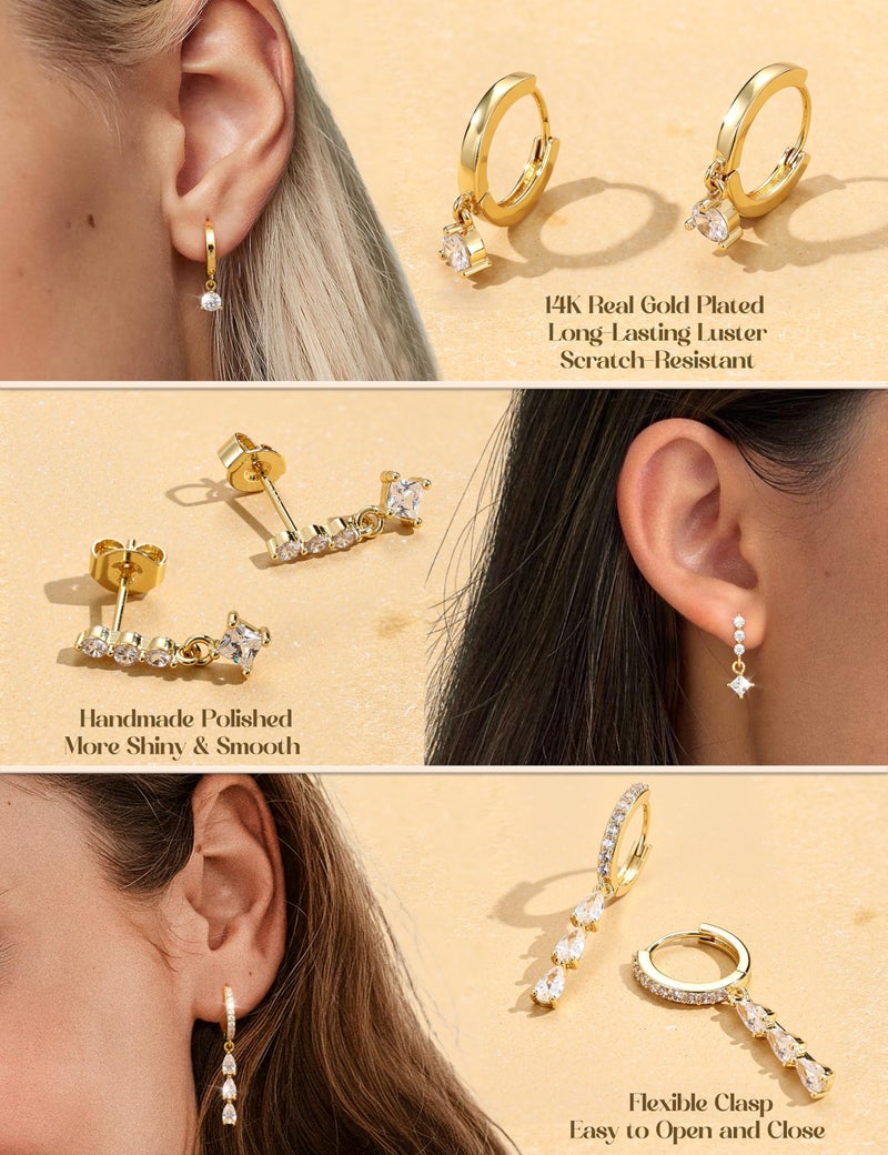 MILACOLATO 5Pairs 925 Sterling Silver Earrings for Women Platinum Plated Stud Huggie Hoop Earrings Sets for Multiple Piercing Hypoallergenic CZ Cartilage Earrings Stacks Trendy Gifts - Image 4